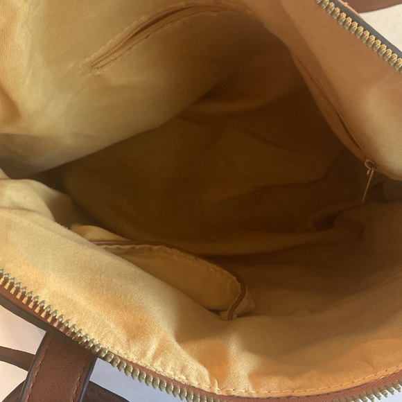 Brown dome shaped satchel bag faux leather gold tone hardware 2 handles - Picture 11 of 16